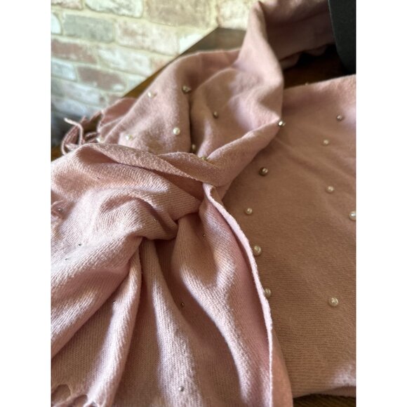 Jessica McClintock Faux Pearl-Embellished Pink Scarf With Fringe - Picture 8 of 11